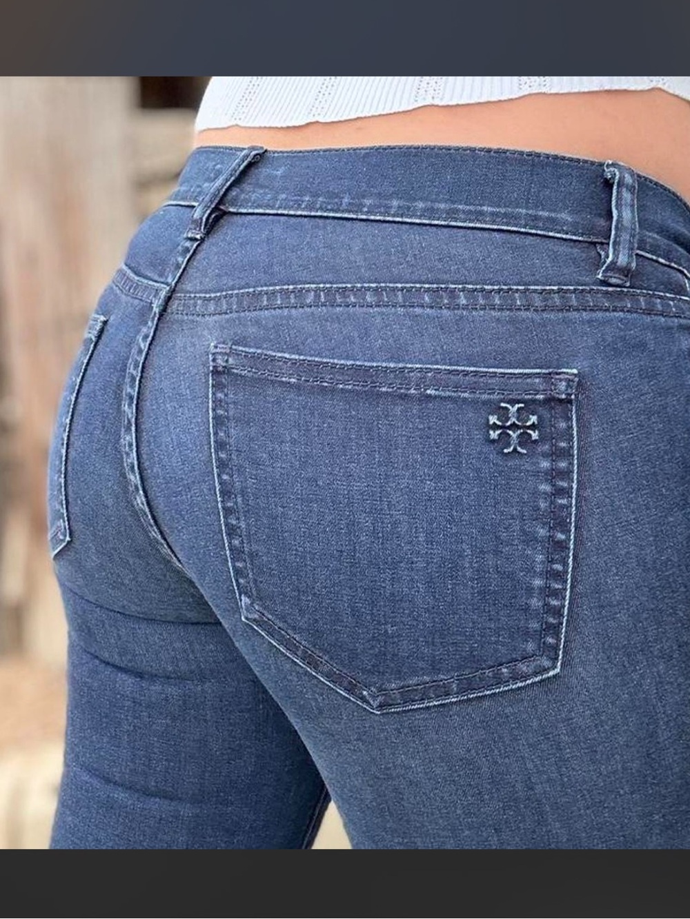 Tory Burch “legging” Dark blue low rise skinny jeans with logo Low rise Jeans